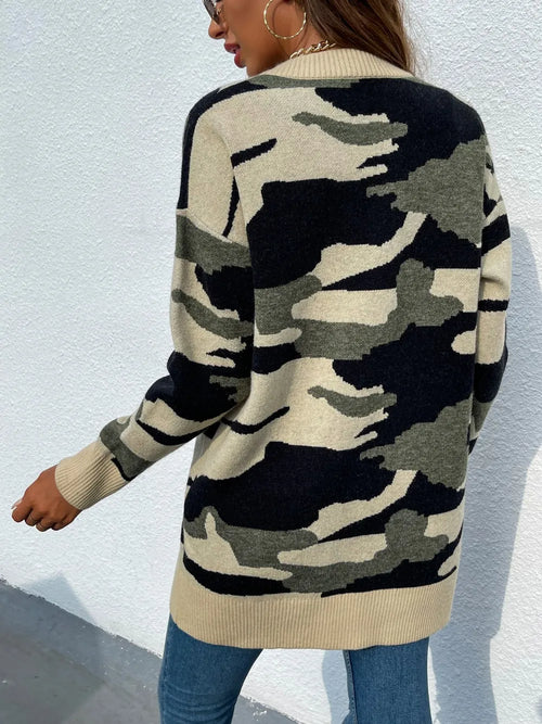 Camouflaged Dropped Shoulder Open Front Cardigan from Armoire Gemzis
