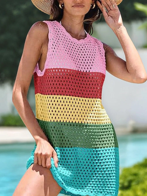 Color Block Openwork Sleeveless Cutout Back Cover-Up from Armoire Gemzis