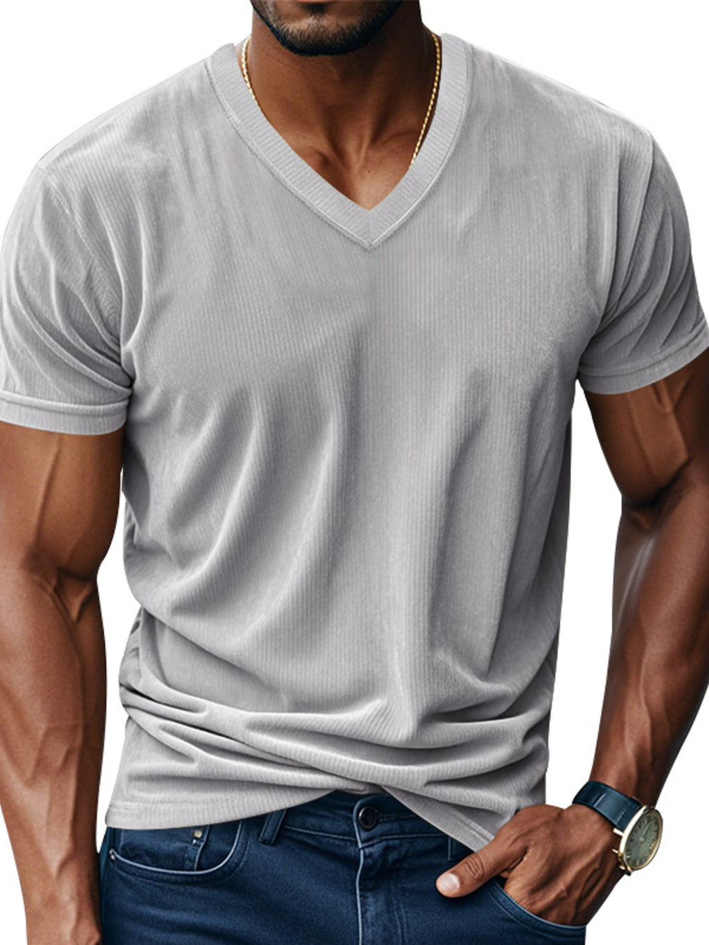 Men's Full Size Ribbed V-Neck T-Shirt Plus Size from Armoire Gemzis