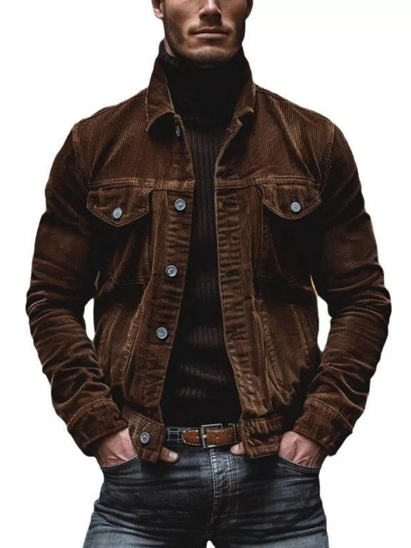 Men's Full Size Corduroy Button-Down Jacket Plus Size from Armoire Gemzis