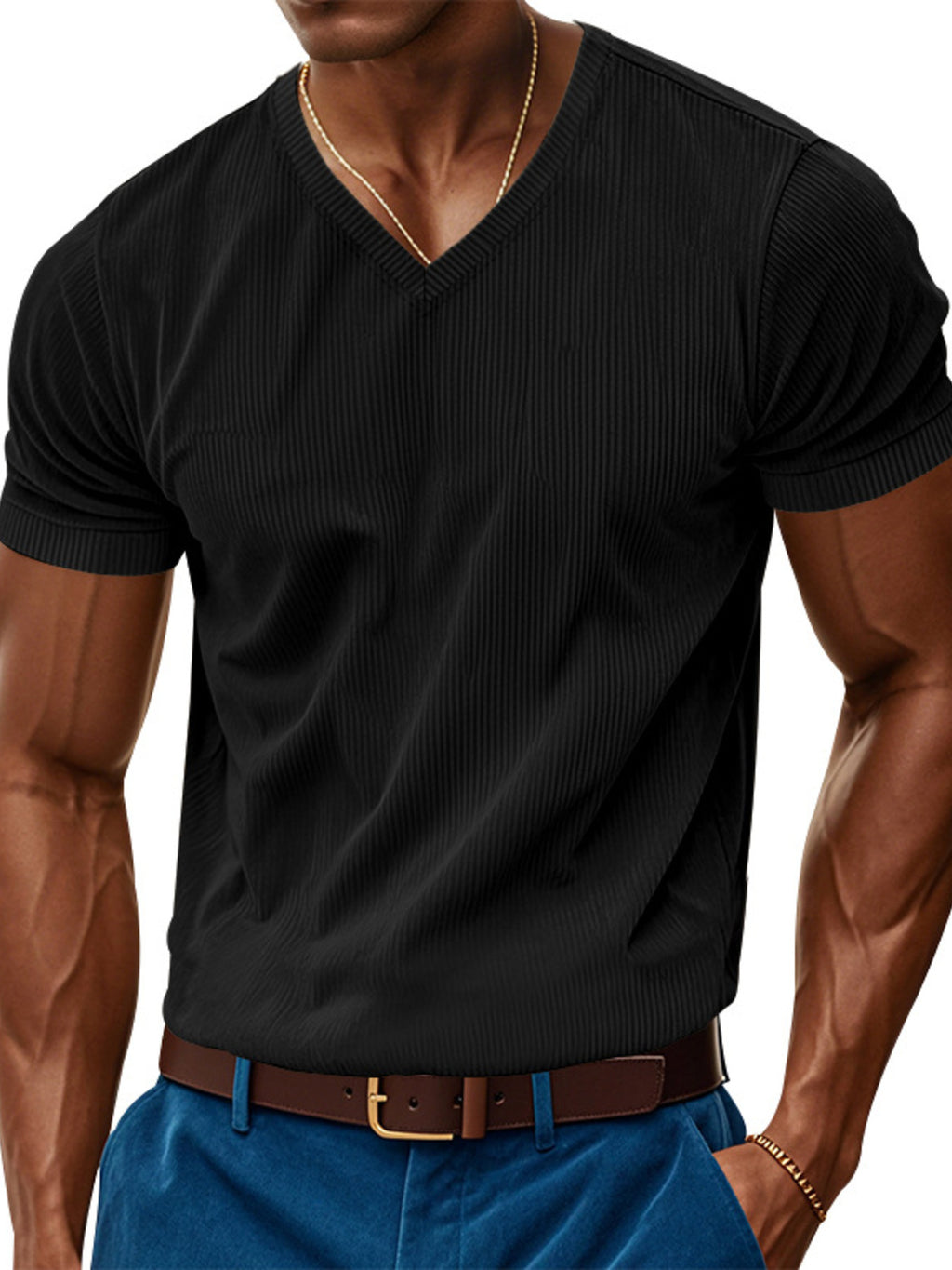 Men's Full Size Ribbed V-Neck T-Shirt Plus Size from Armoire Gemzis
