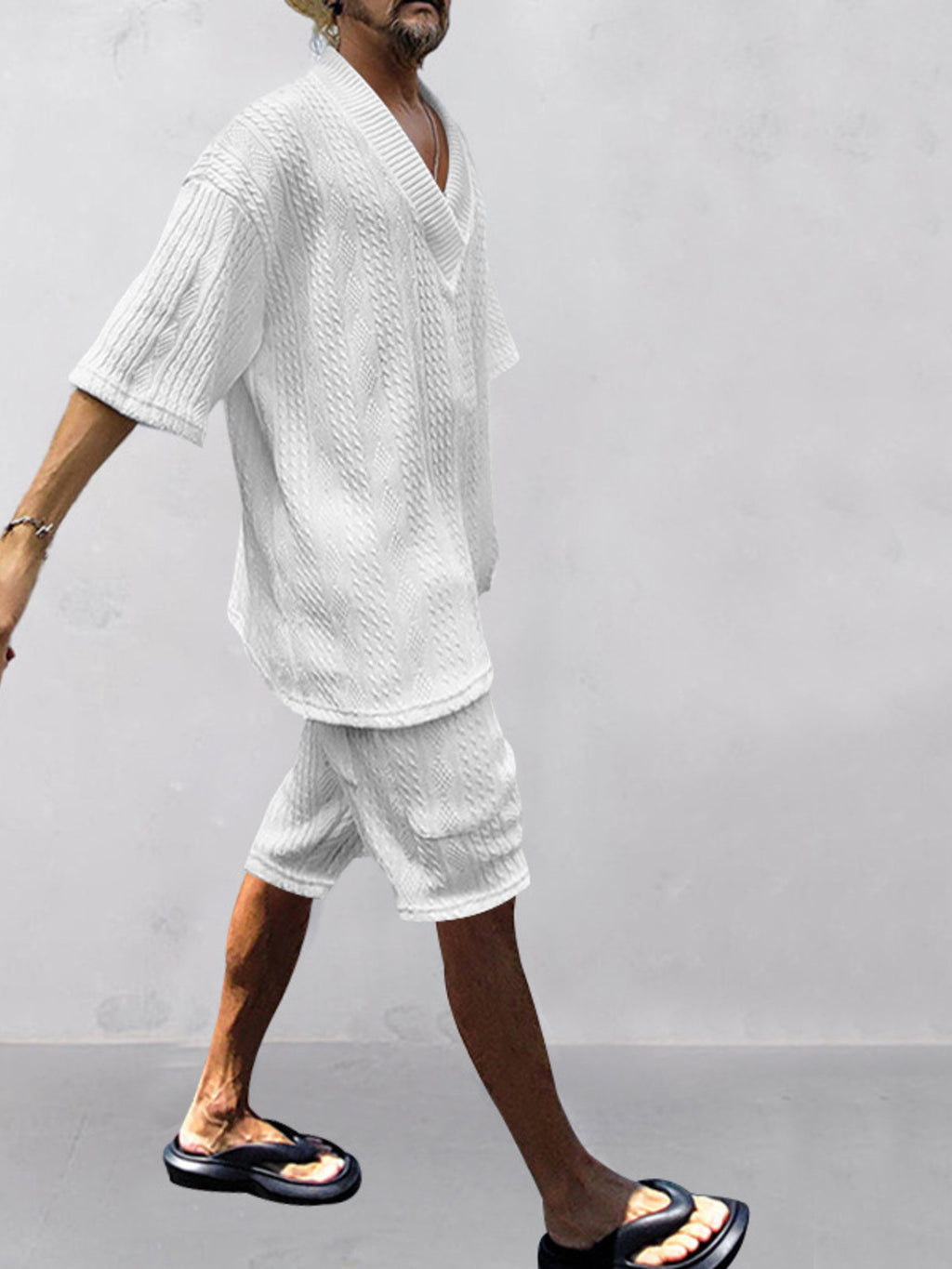 Men's Full Size Casual Knit V-Neck Short Sleeve Top and Shorts Set Plus Size from Armoire Gemzis