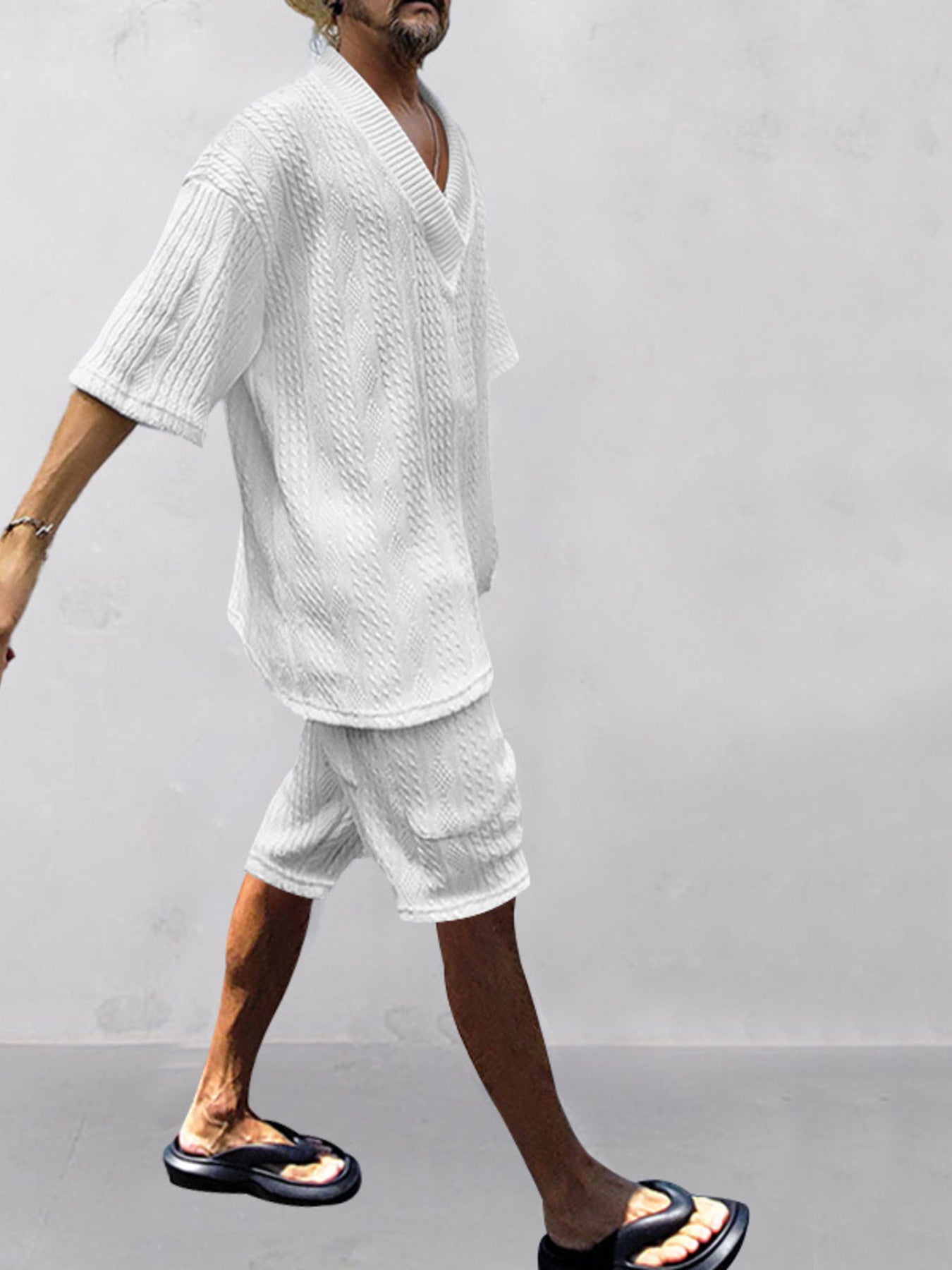 Men's Full Size Casual Knit V-Neck Short Sleeve Top and Shorts Set Plus Size from Armoire Gemzis