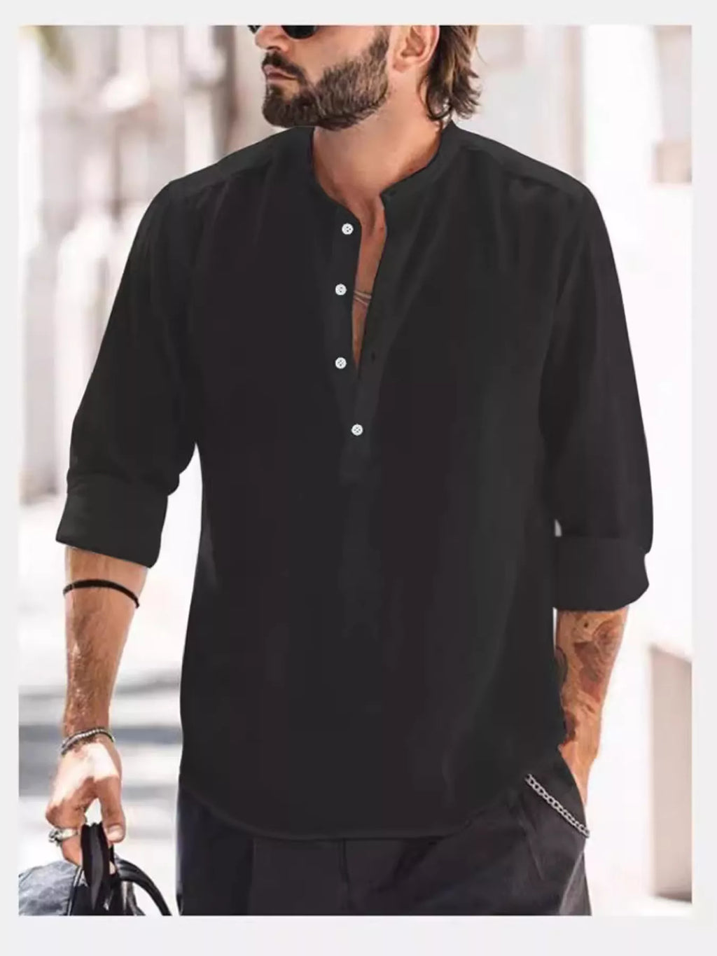 Men's Full Size Button Detail Long Sleeve Shirt Plus Size from Armoire Gemzis