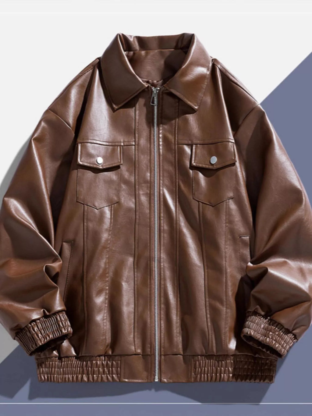 Men's Plus Size Zip Up Leather Jacket from Armoire Gemzis