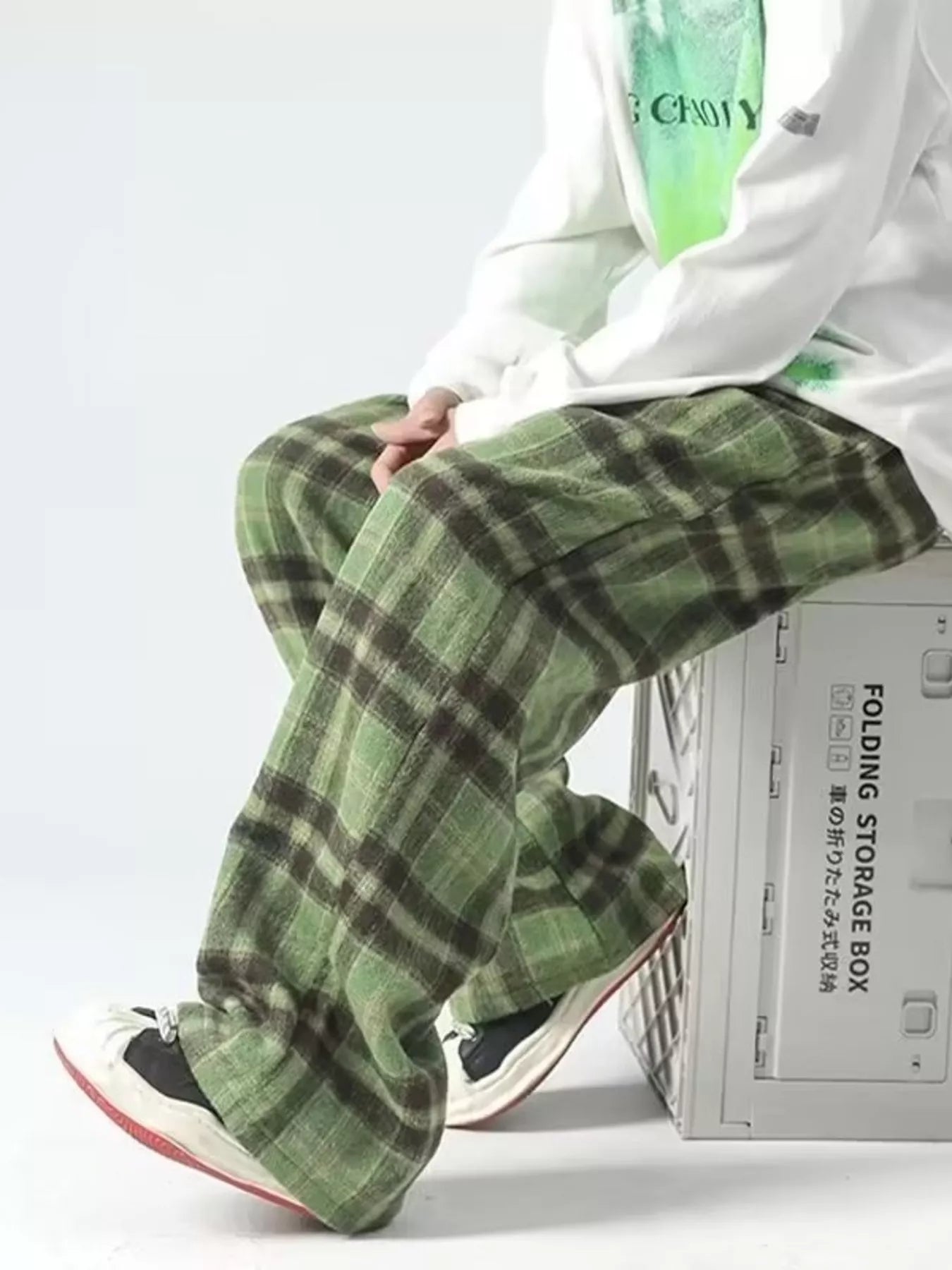 Men's Plus Size Vintage Plaid Wide Leg Pants from Armoire Gemzis