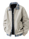 Men's Plus Size Plaid Trim Long Sleeve Jacket from Armoire Gemzis