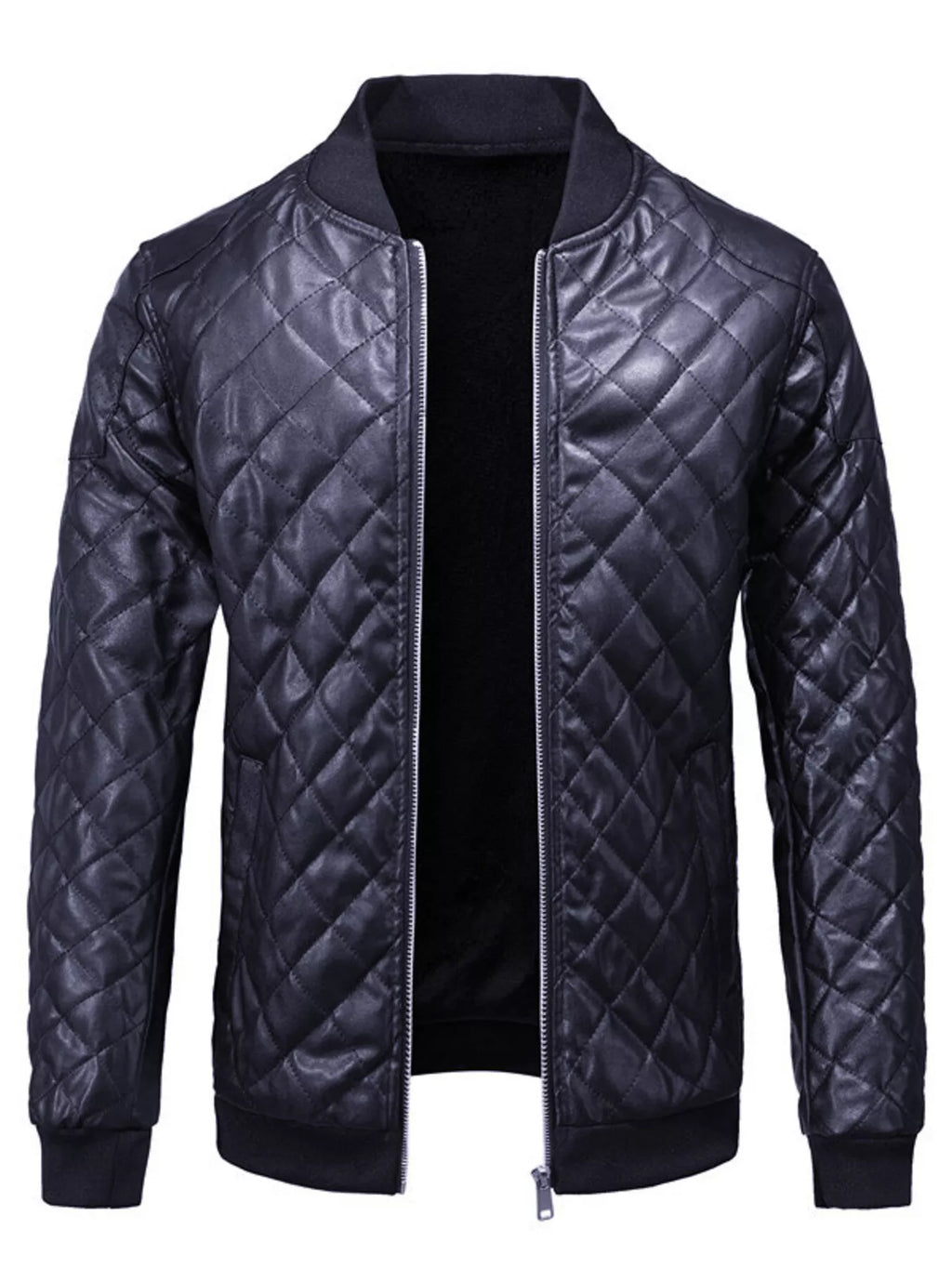 Men's Plus Size Quilted Faux Leather Bomber Jacket from Armoire Gemzis