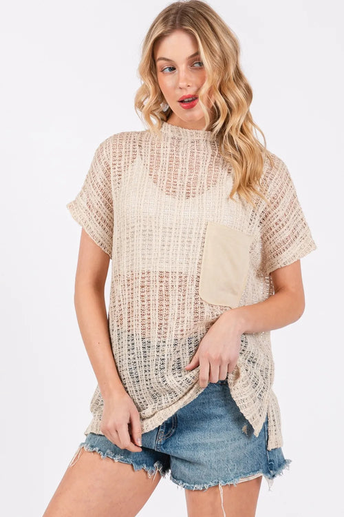 Ces Femme See Through Crochet Mock Neck Cover Up from Armoire Gemzis