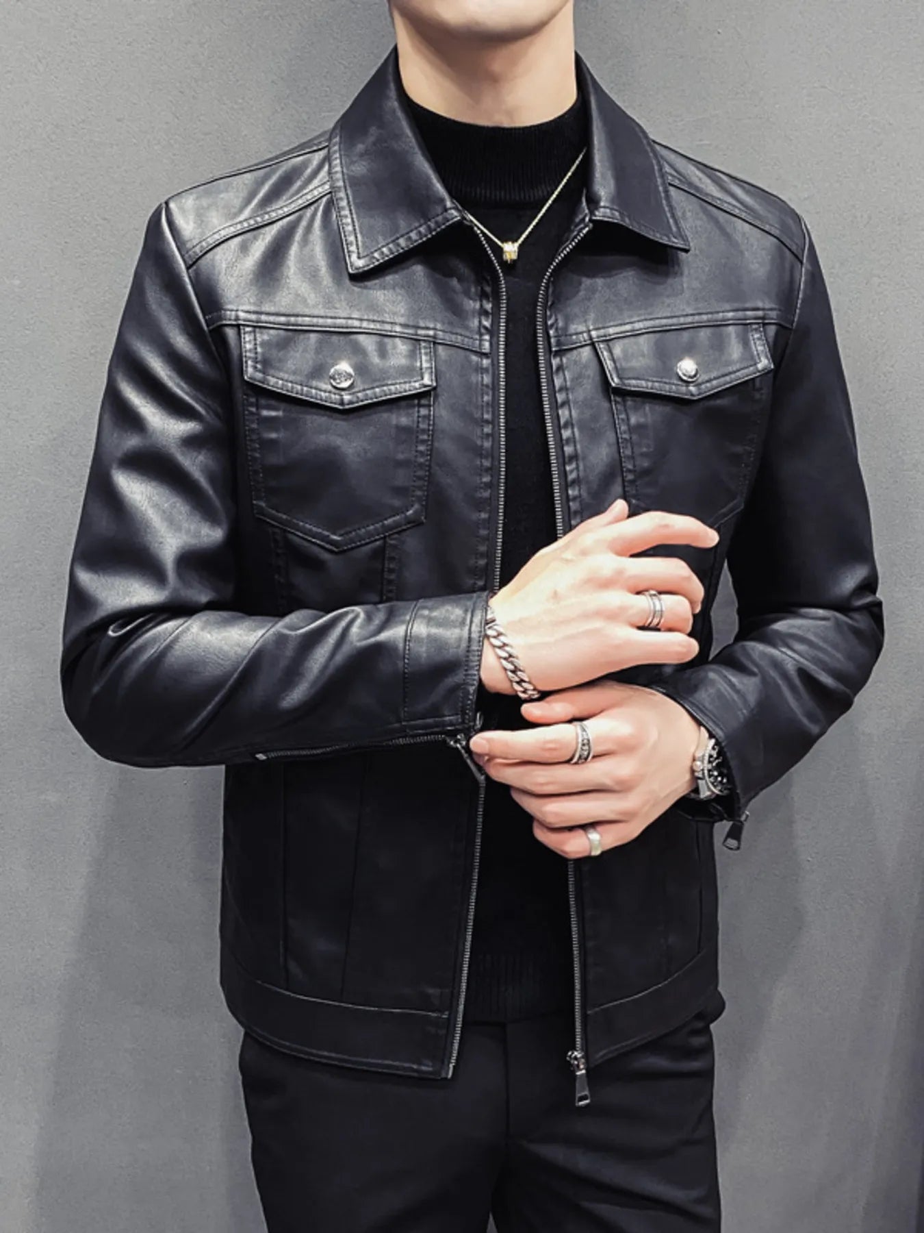 Men's Plus Size Classic Fit Faux Leather Jacket from Armoire Gemzis