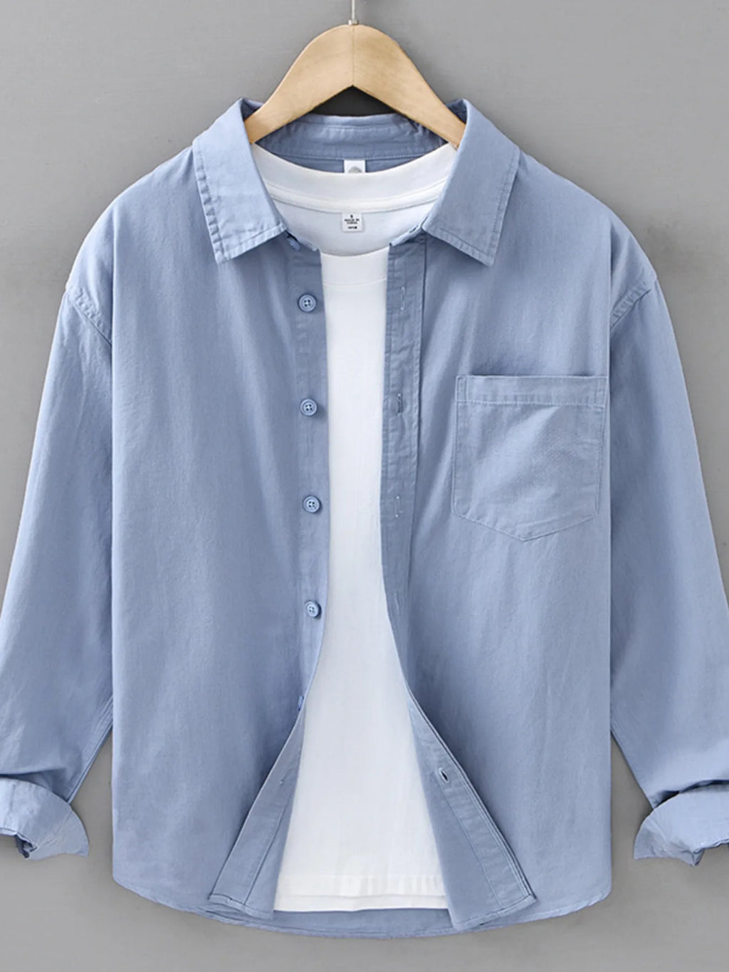 Men's Plus Size Casual Solid Color Long Sleeve Shirt from Armoire Gemzis