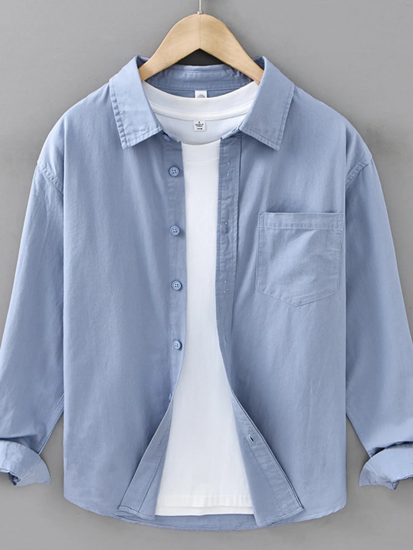 Men's Plus Size Casual Solid Color Long Sleeve Shirt from Armoire Gemzis