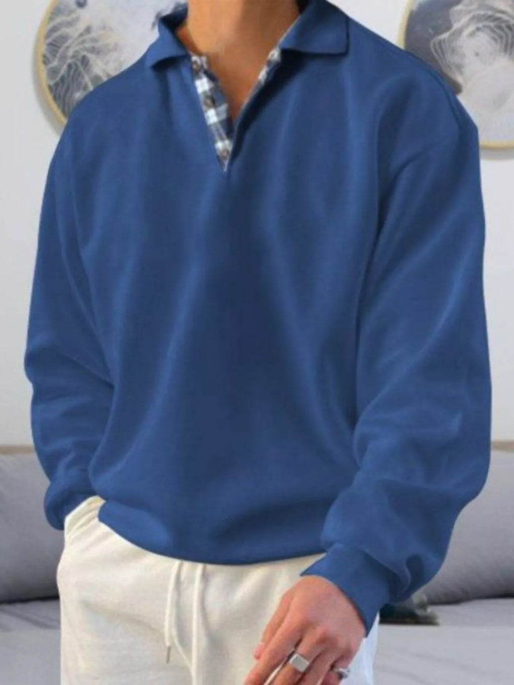 Men's Plus Size Casual Polo Collar Long Sleeve Top from Armoire Gemzis