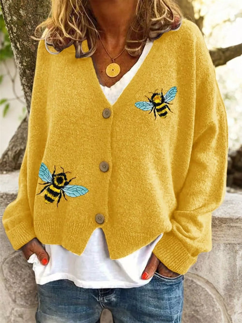 Bee Embroidered Button-Down Cardigan from Armoire Gemzis