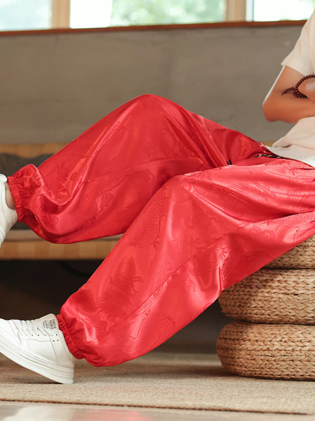 Men's Plus Size Dragon Pattern Silk Harem Pants from Armoire Gemzis