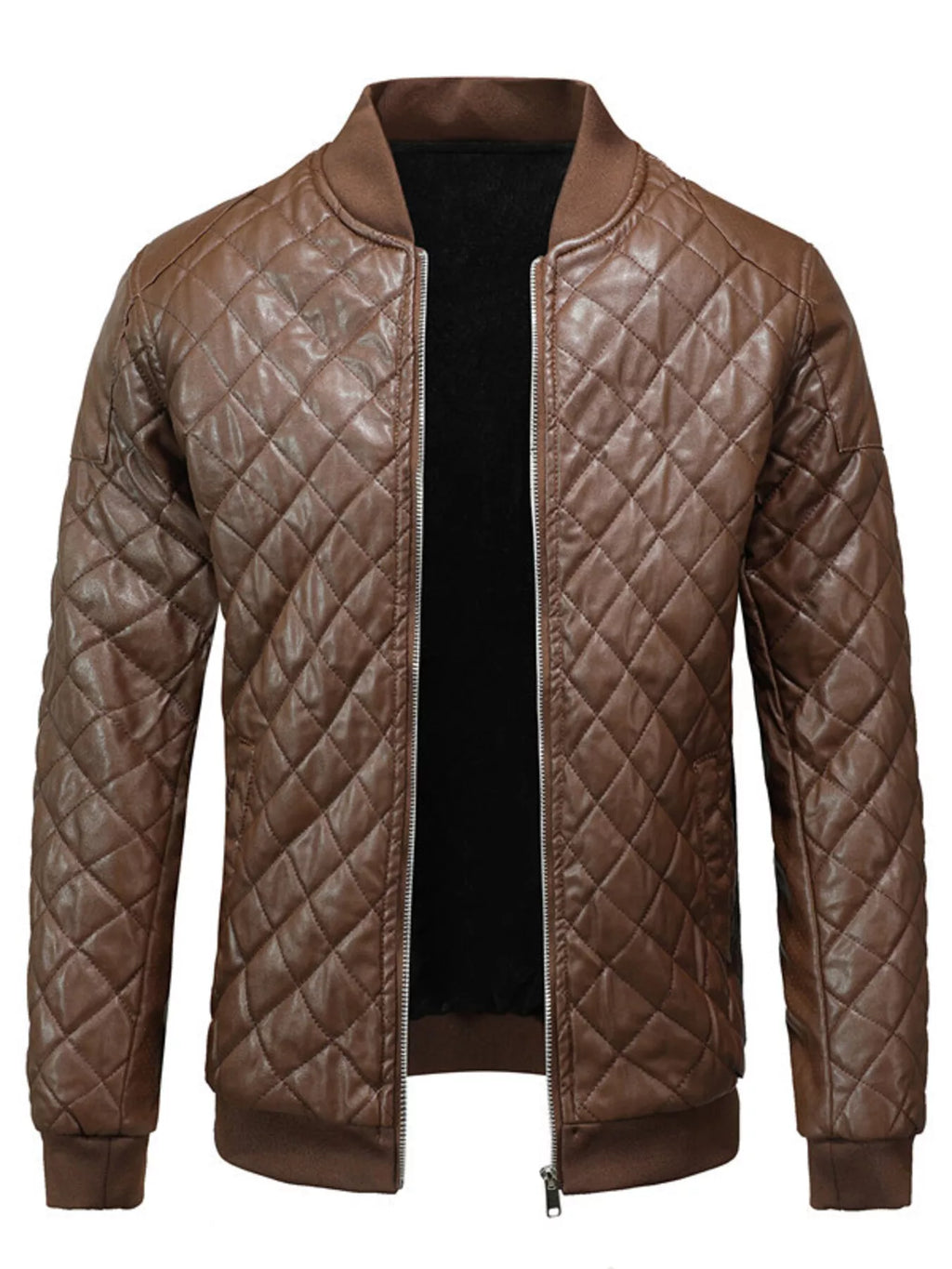 Men's Plus Size Quilted Faux Leather Bomber Jacket from Armoire Gemzis
