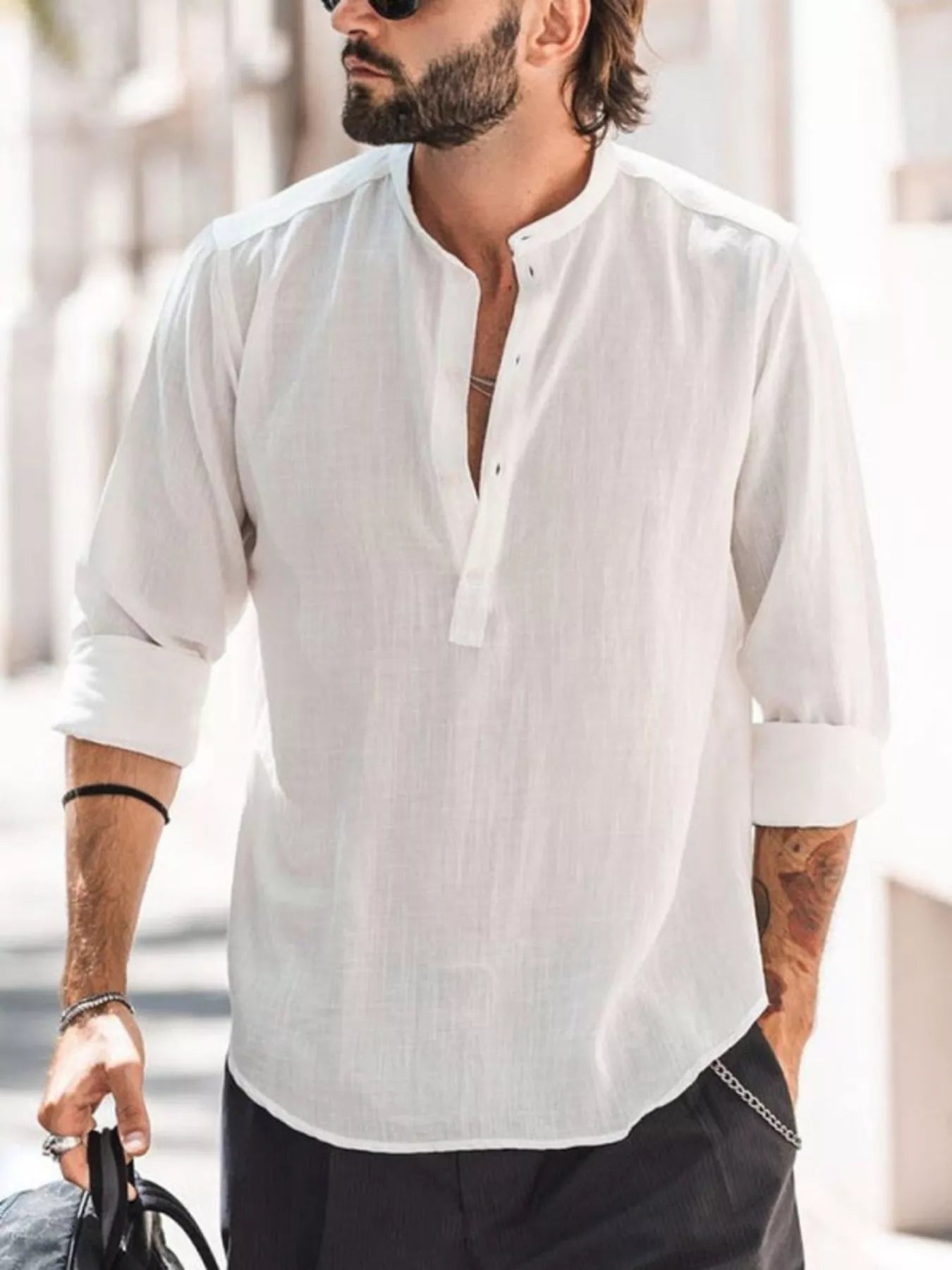 Men's Full Size Button Detail Long Sleeve Shirt Plus Size from Armoire Gemzis