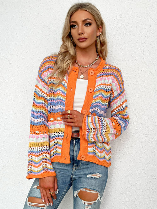 Chevron Stripes Openwork Cardigan from Armoire Gemzis