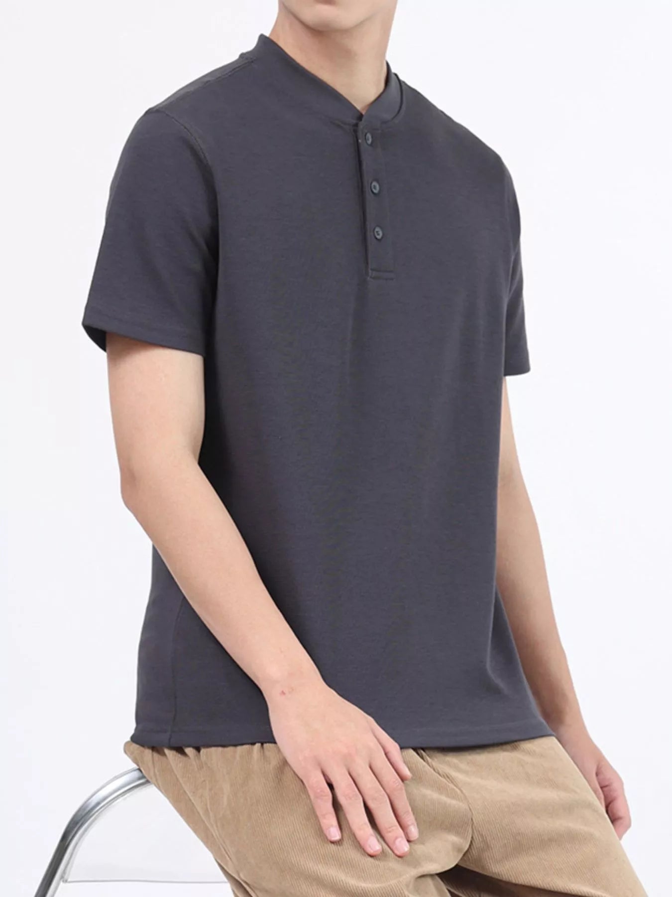Men's Plus Size Casual Button Detail Short Sleeve T-Shirt from Armoire Gemzis