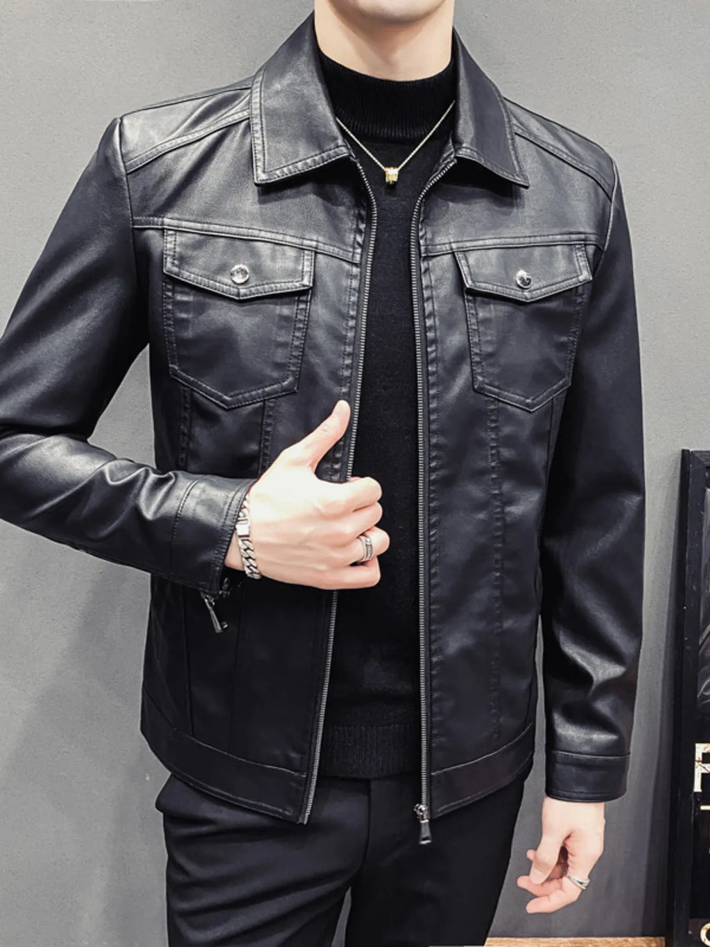 Men's Plus Size Classic Fit Faux Leather Jacket from Armoire Gemzis