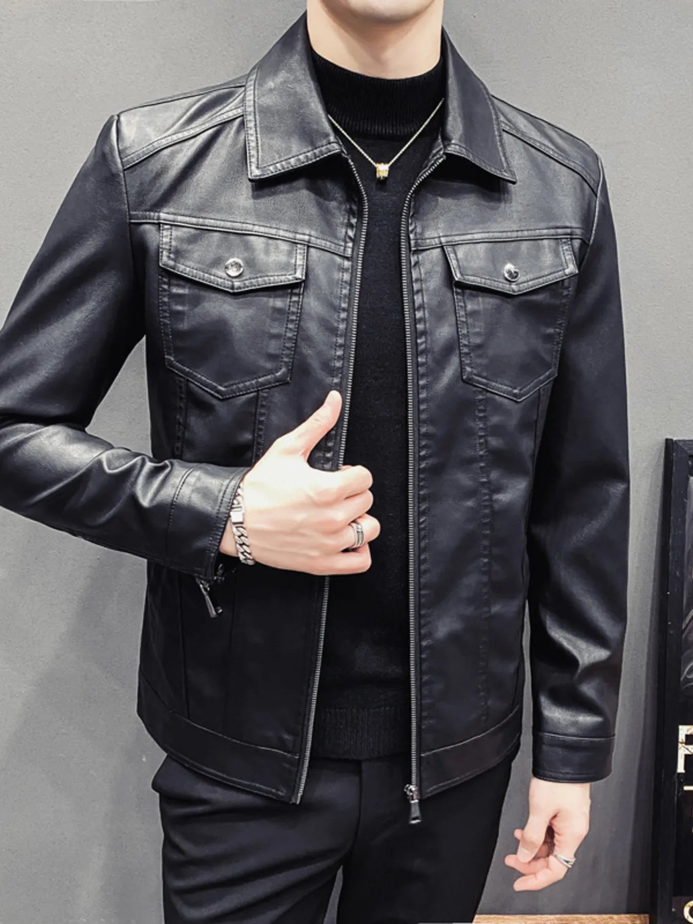 Men's Plus Size Classic Fit Faux Leather Jacket from Armoire Gemzis