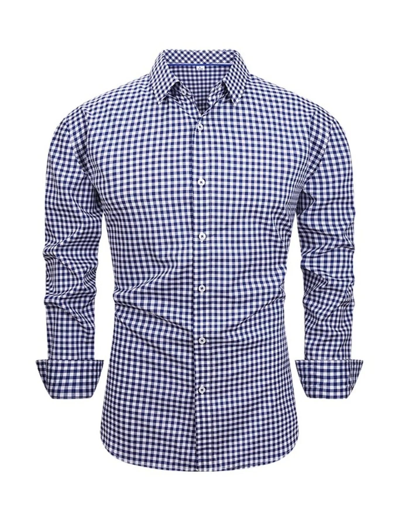 Men's Full Size Classic Fit Long Sleeve Gingham Shirt Plus Size from Armoire Gemzis