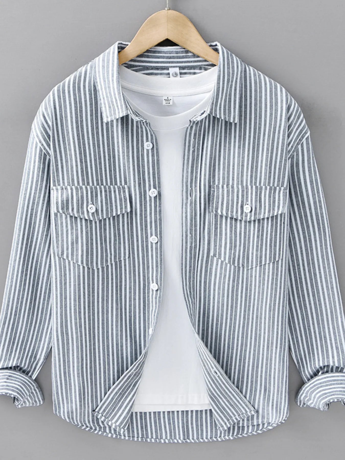 Men's Plus Size Striped Casual Long Sleeve Shirt from Armoire Gemzis