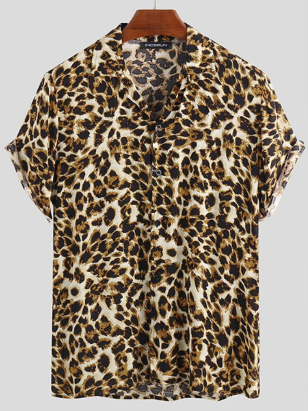 Men's Full Size Leopard Print Short Sleeve Shirt Plus Size from Armoire Gemzis