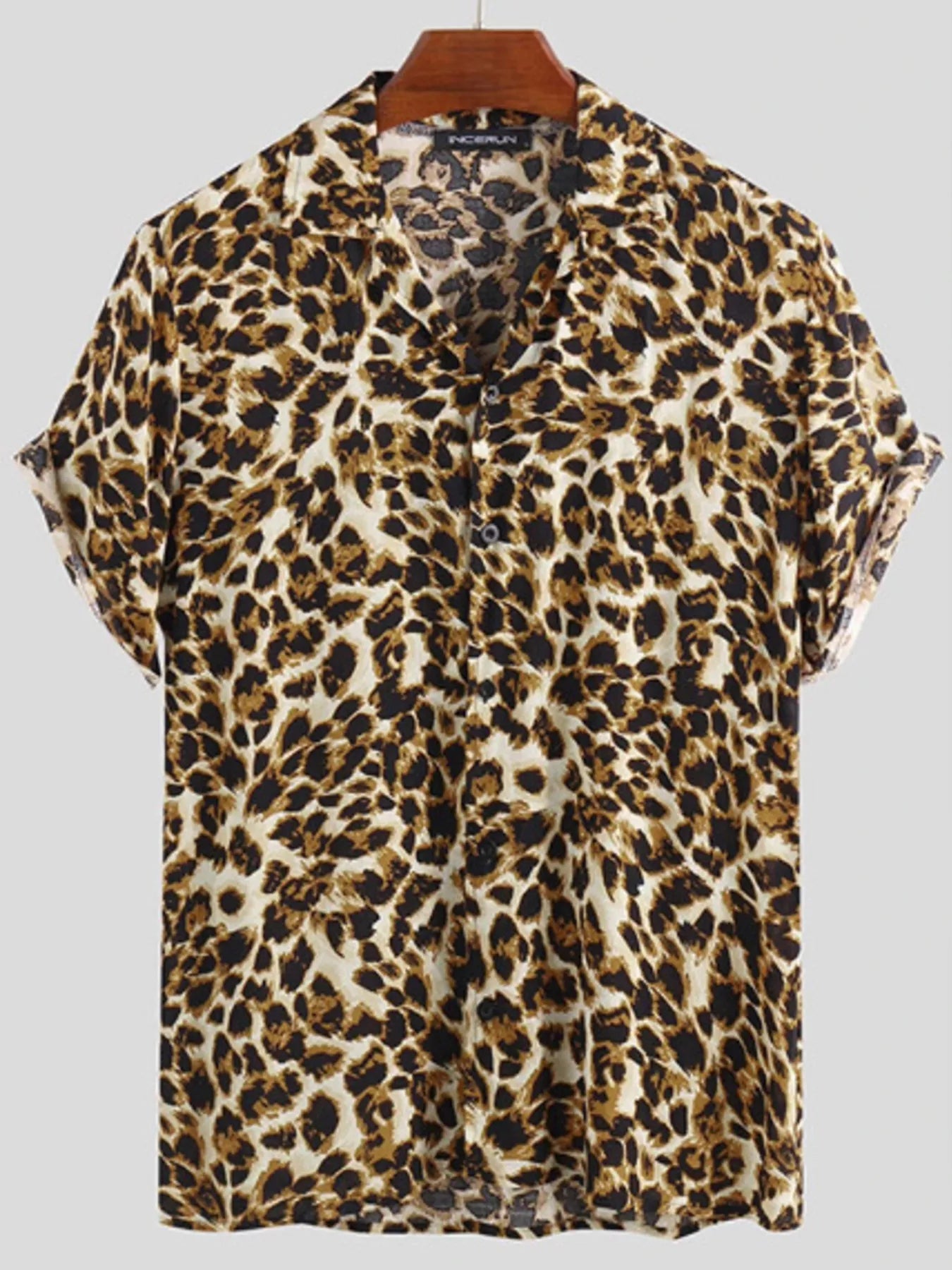 Men's Full Size Leopard Print Short Sleeve Shirt Plus Size from Armoire Gemzis