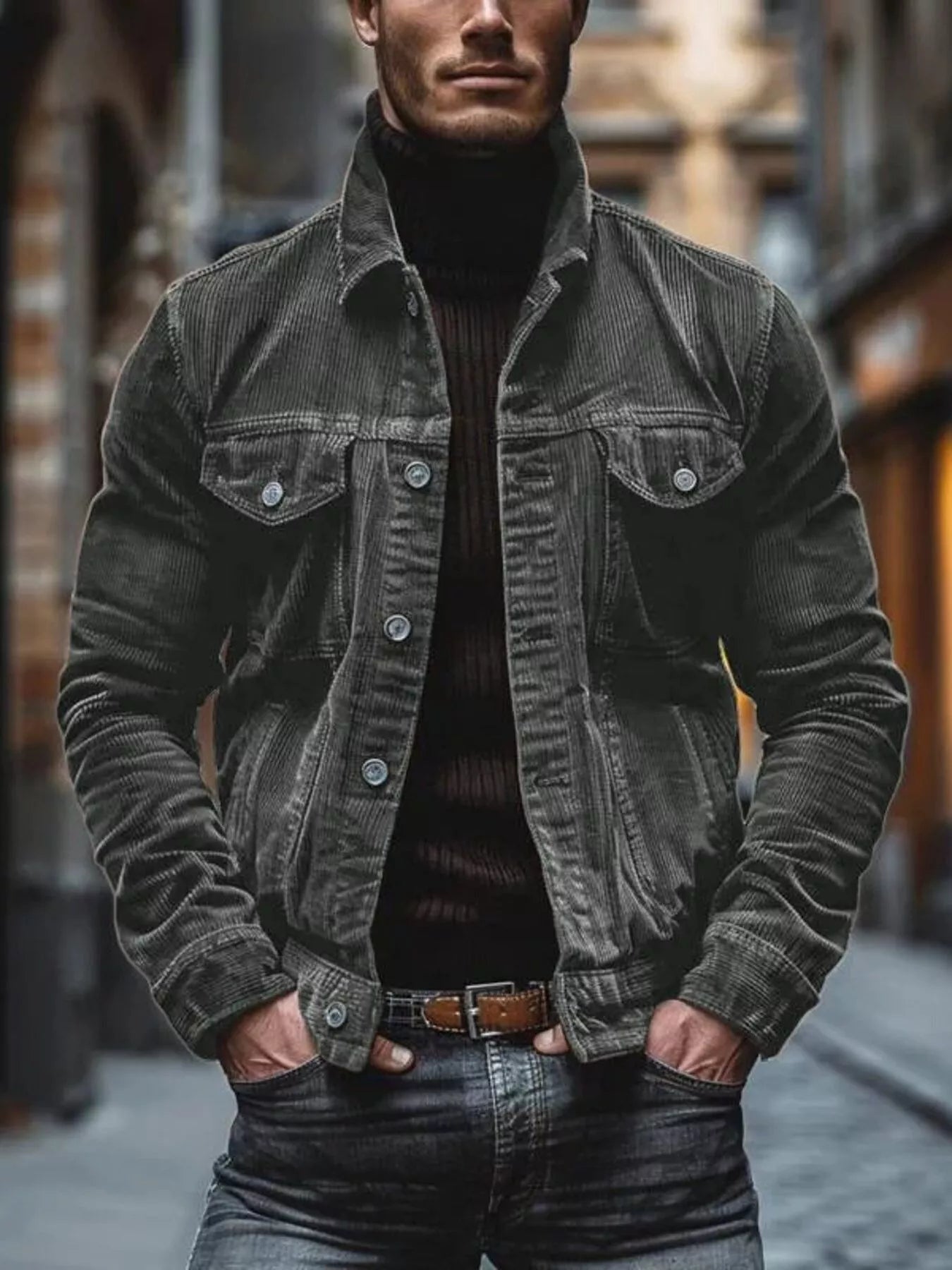 Men's Full Size Corduroy Button-Down Jacket Plus Size from Armoire Gemzis