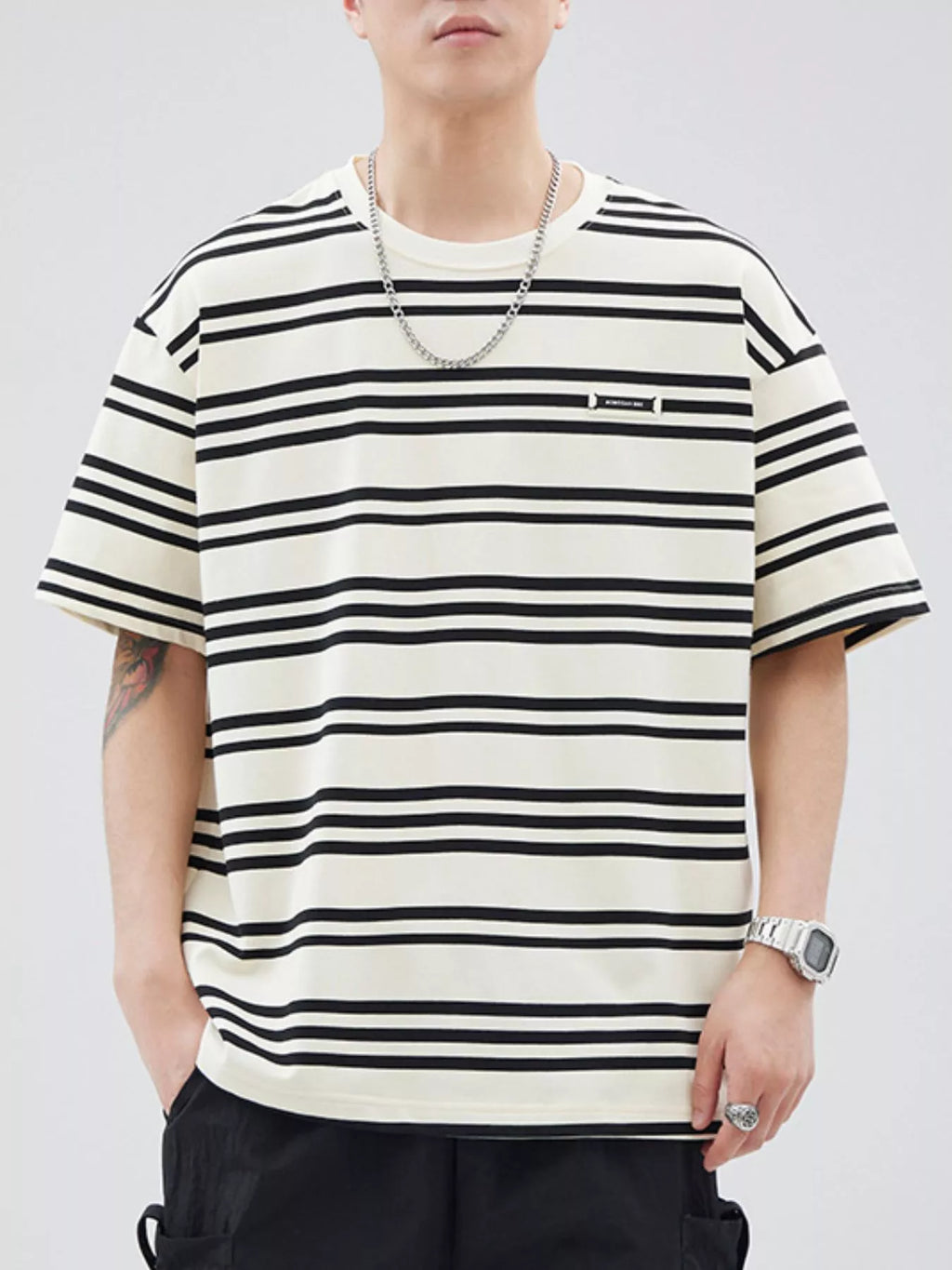Men's Plus Size Striped Relaxed Fit T-Shirt from Armoire Gemzis