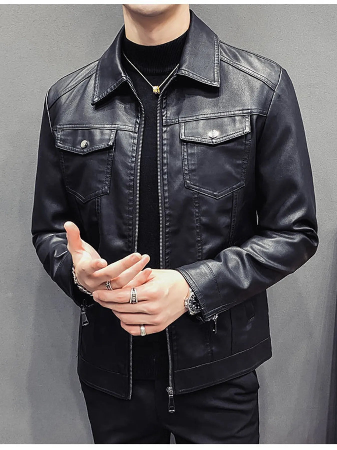 Men's Plus Size Classic Fit Faux Leather Jacket from Armoire Gemzis
