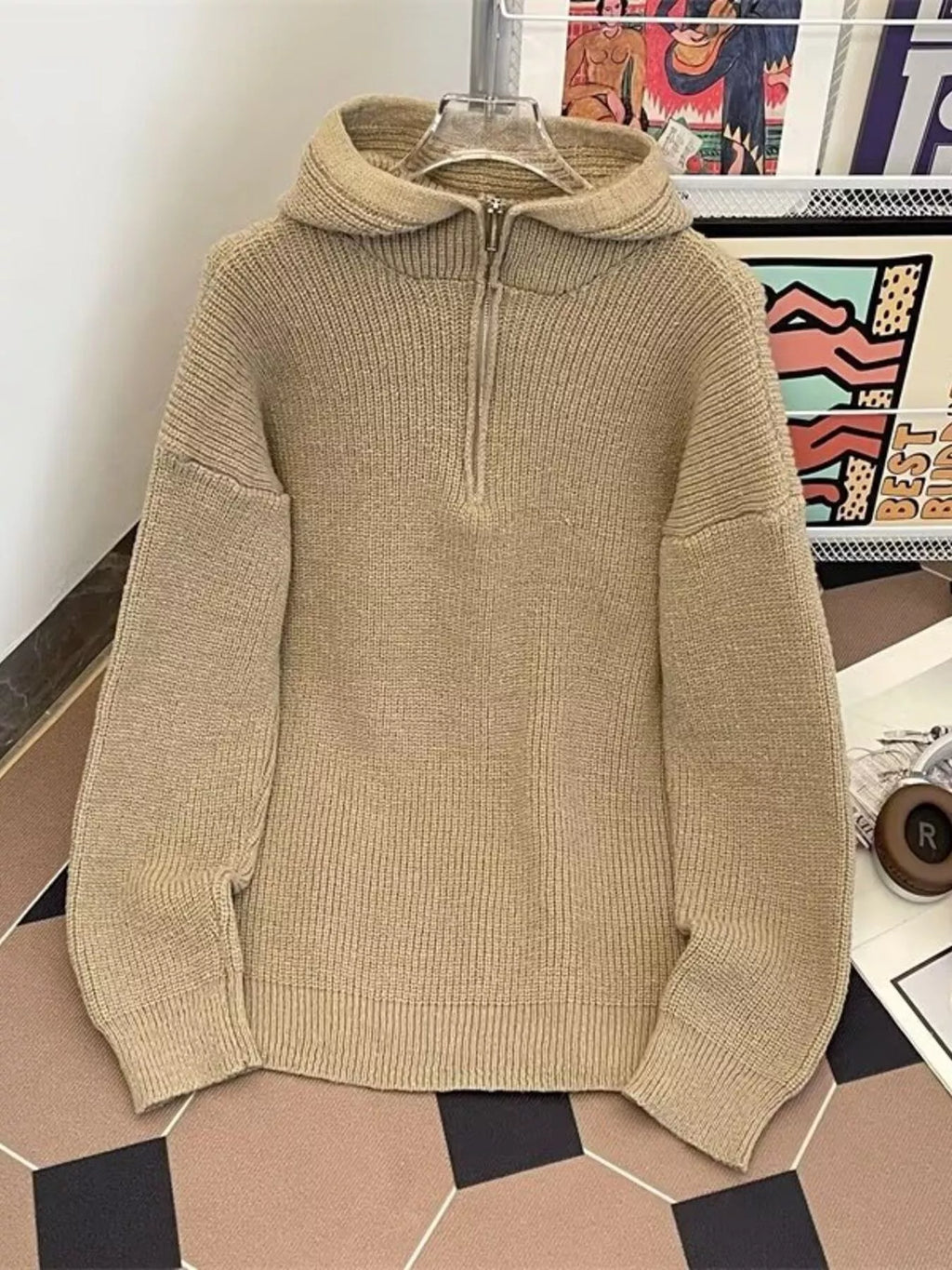 Men's Hooded Half Zip Knit Sweater from Armoire Gemzis