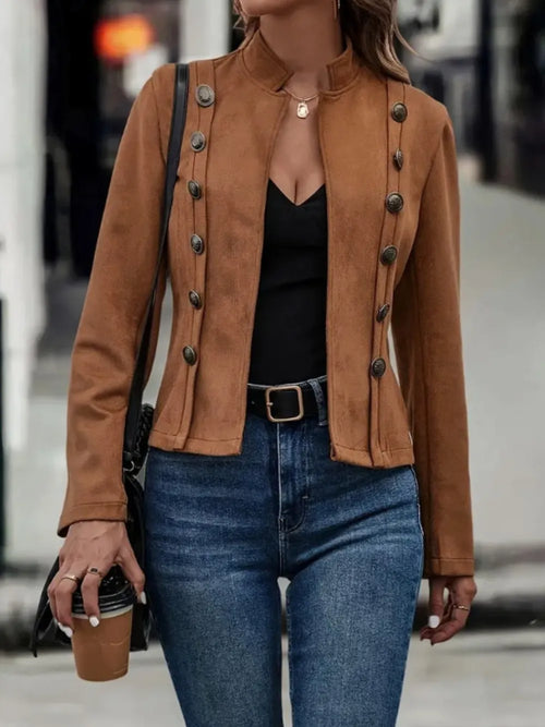 Decorative Button Open Front Long Sleeve Jacket from Armoire Gemzis