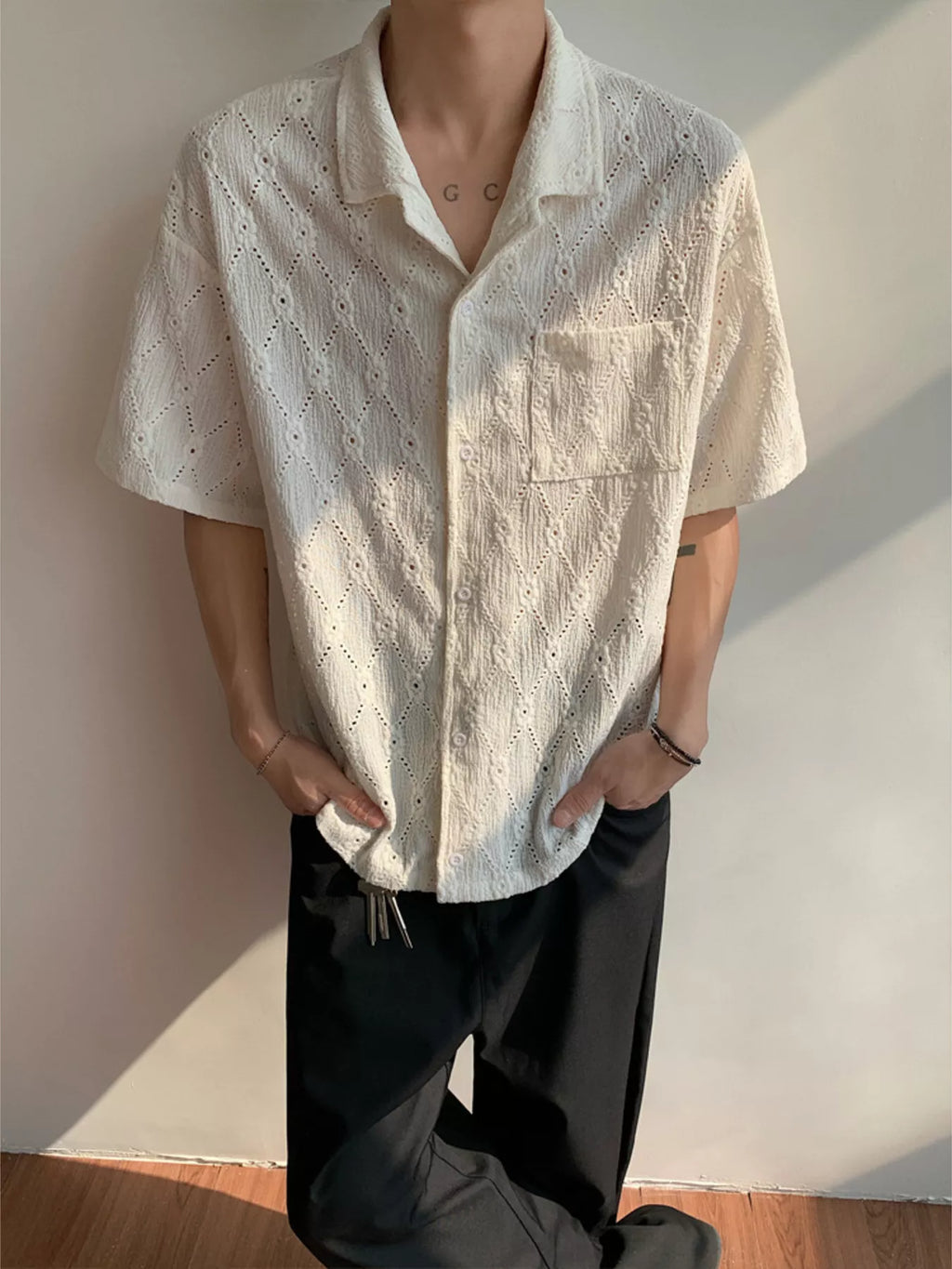 Men's Plus Size Textured Knit Short-Sleeve Shirt from Armoire Gemzis