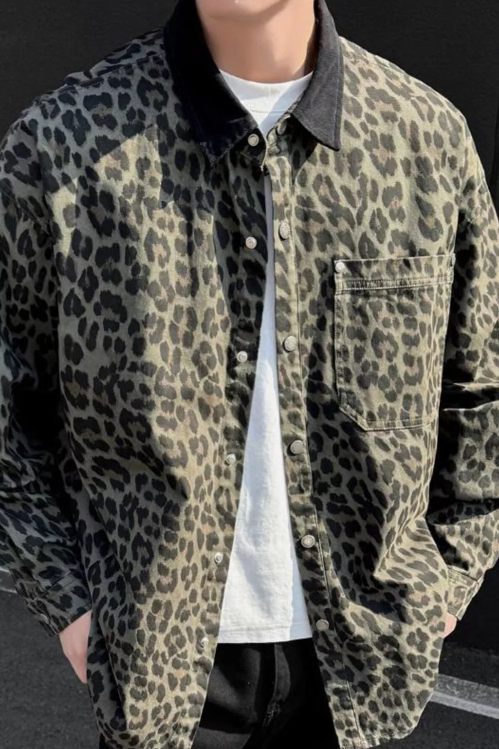 Men's Plus Size Leopard Print Snap Down Shirt from Armoire Gemzis
