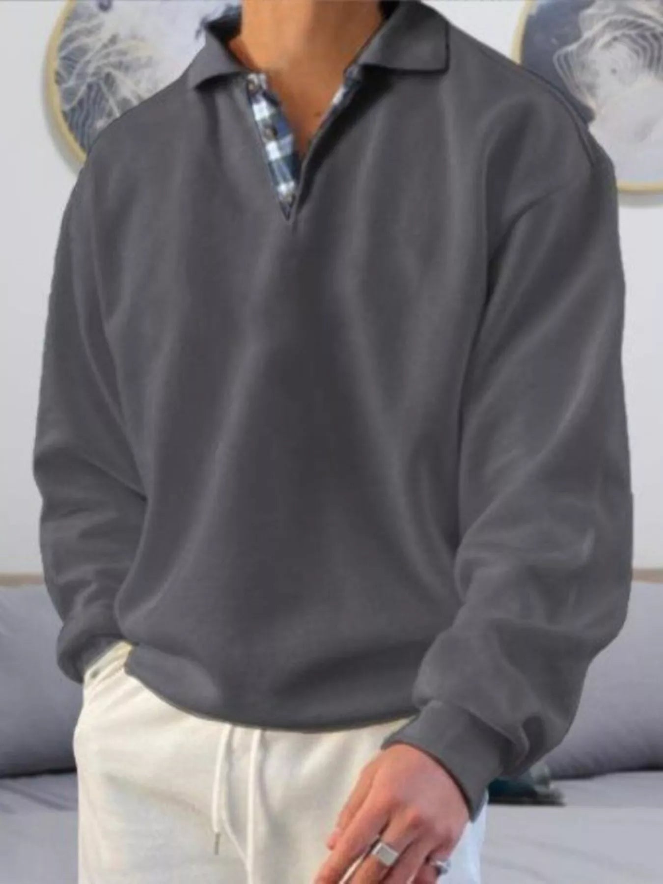 Men's Plus Size Casual Polo Collar Long Sleeve Top from Armoire Gemzis