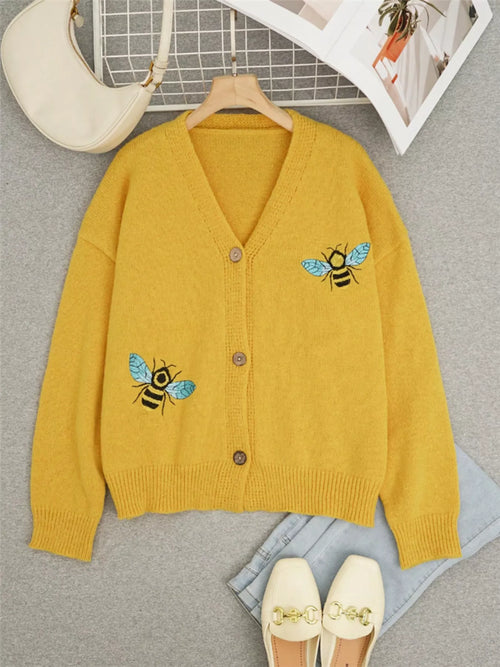 Bee Embroidered Button-Down Cardigan from Armoire Gemzis