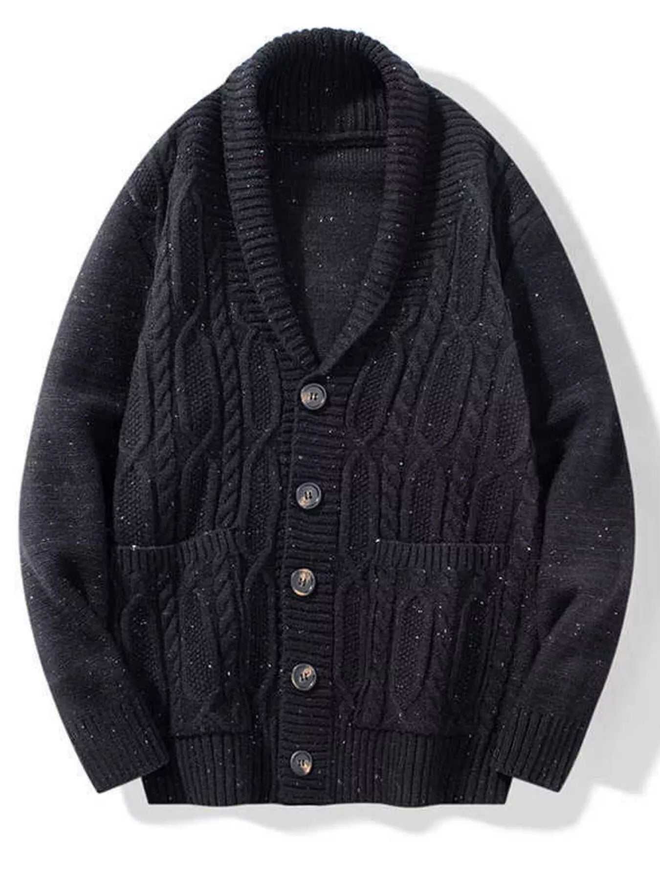 Men's Shawl Collar Cable Knit Button-Up Cardigan from Armoire Gemzis