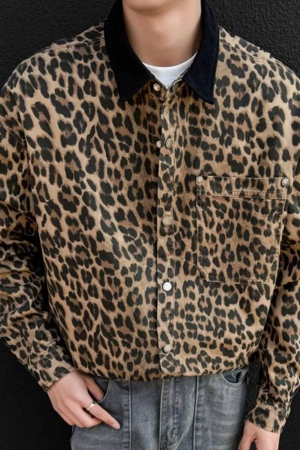 Men's Plus Size Leopard Print Snap Down Shirt from Armoire Gemzis