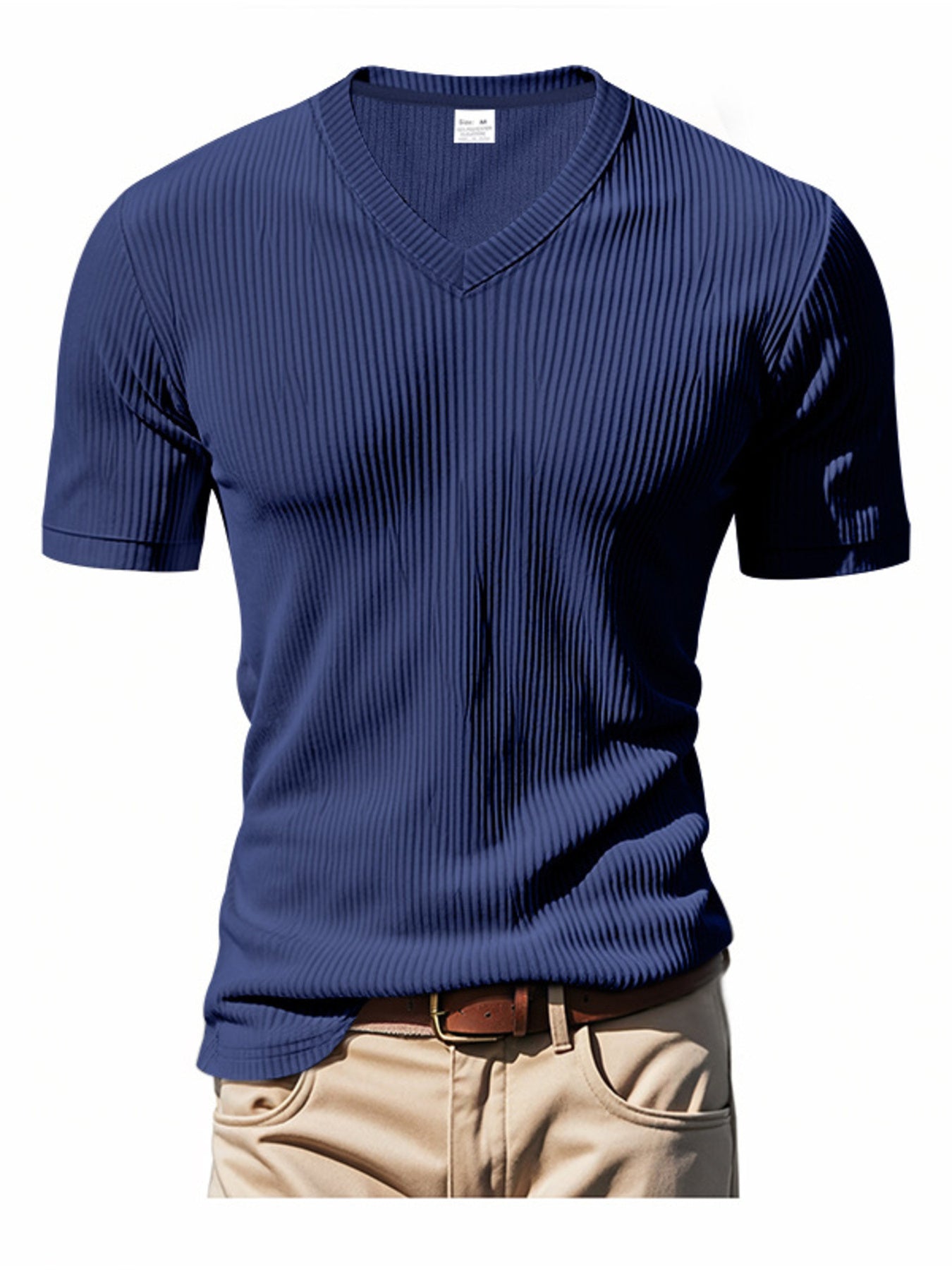 Men's Full Size Ribbed V-Neck T-Shirt Plus Size from Armoire Gemzis