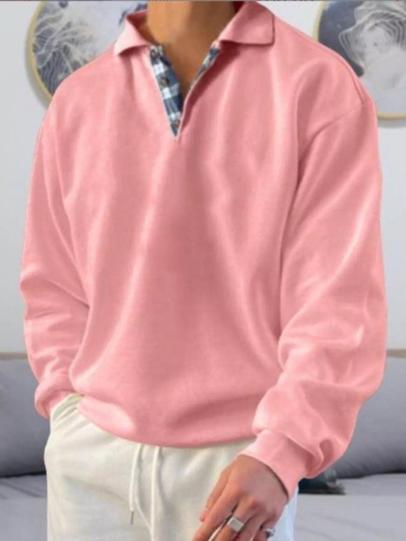 Men's Plus Size Casual Polo Collar Long Sleeve Top from Armoire Gemzis
