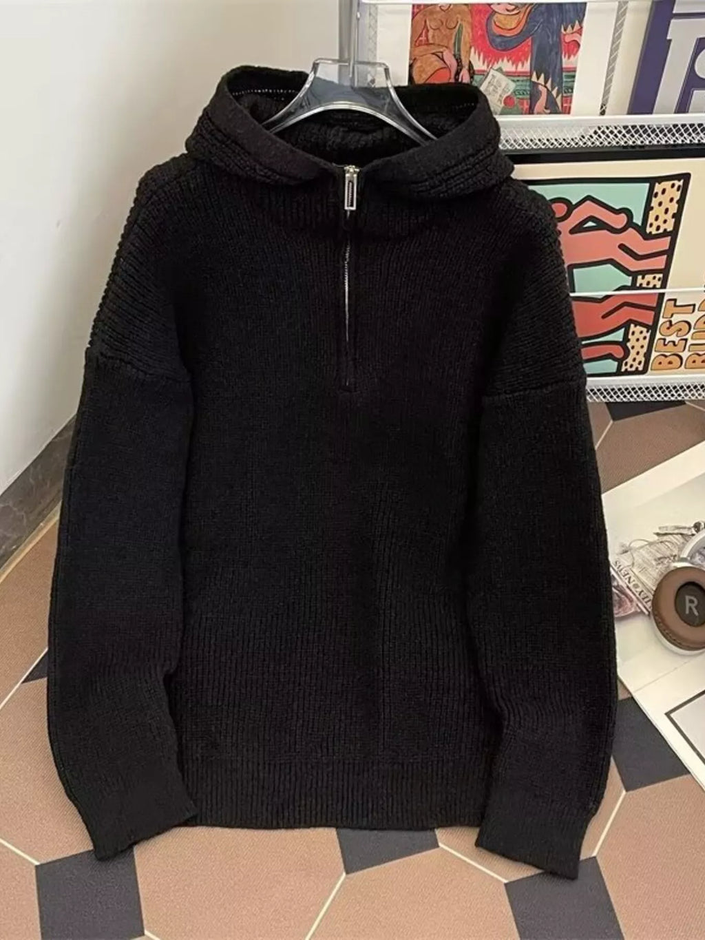 Men's Hooded Half Zip Knit Sweater from Armoire Gemzis