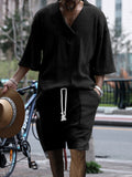 Men's Full Size Casual Knit V-Neck Short Sleeve Top and Shorts Set Plus Size from Armoire Gemzis
