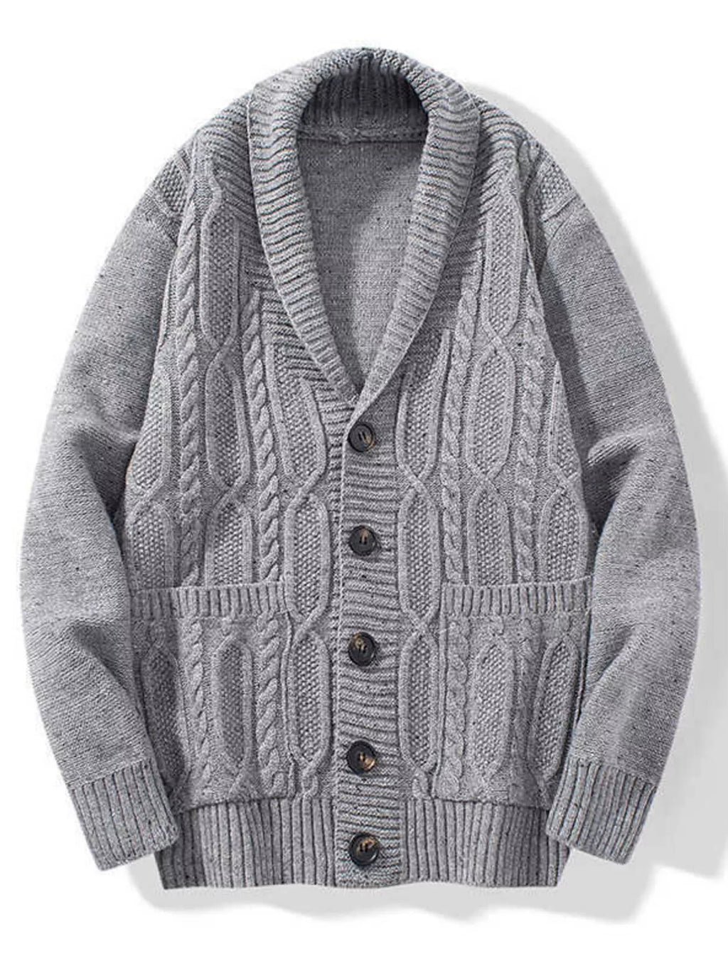 Men's Shawl Collar Cable Knit Button-Up Cardigan from Armoire Gemzis