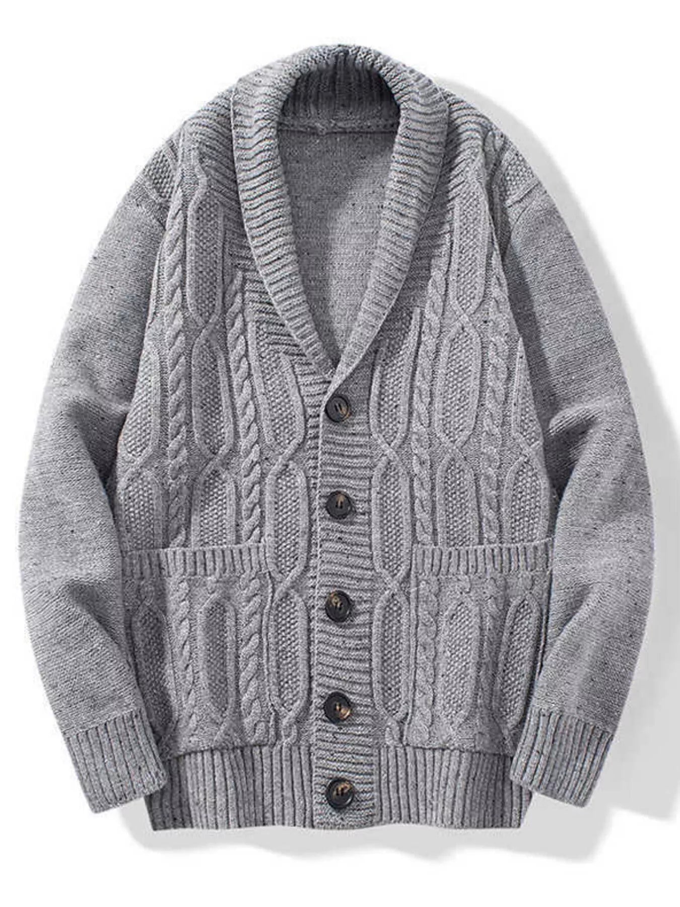 Men's Shawl Collar Cable Knit Button-Up Cardigan from Armoire Gemzis