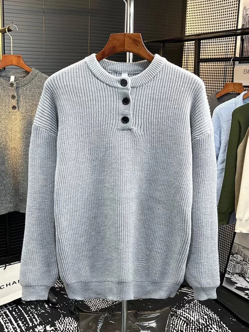 Men's Plus Size Button Detail Dropped Shoulder Sweater from Armoire Gemzis