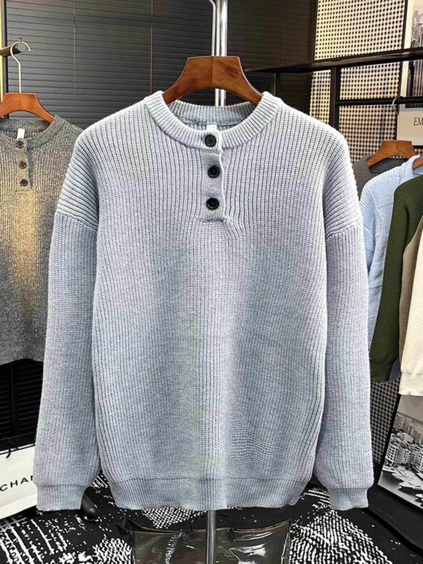 Men's Plus Size Button Detail Dropped Shoulder Sweater from Armoire Gemzis