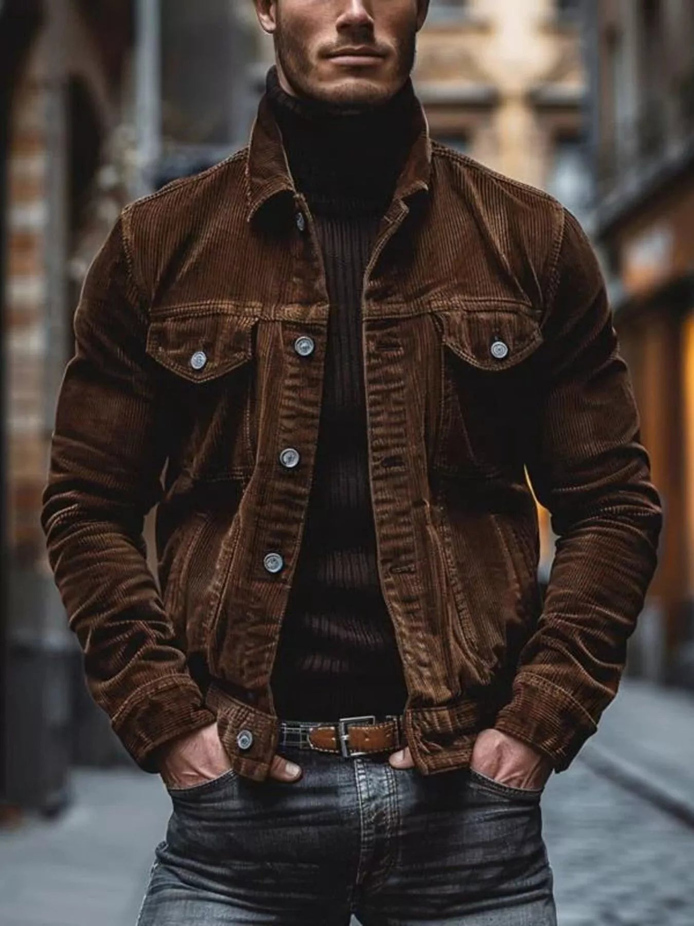 Men's Full Size Corduroy Button-Down Jacket Plus Size from Armoire Gemzis