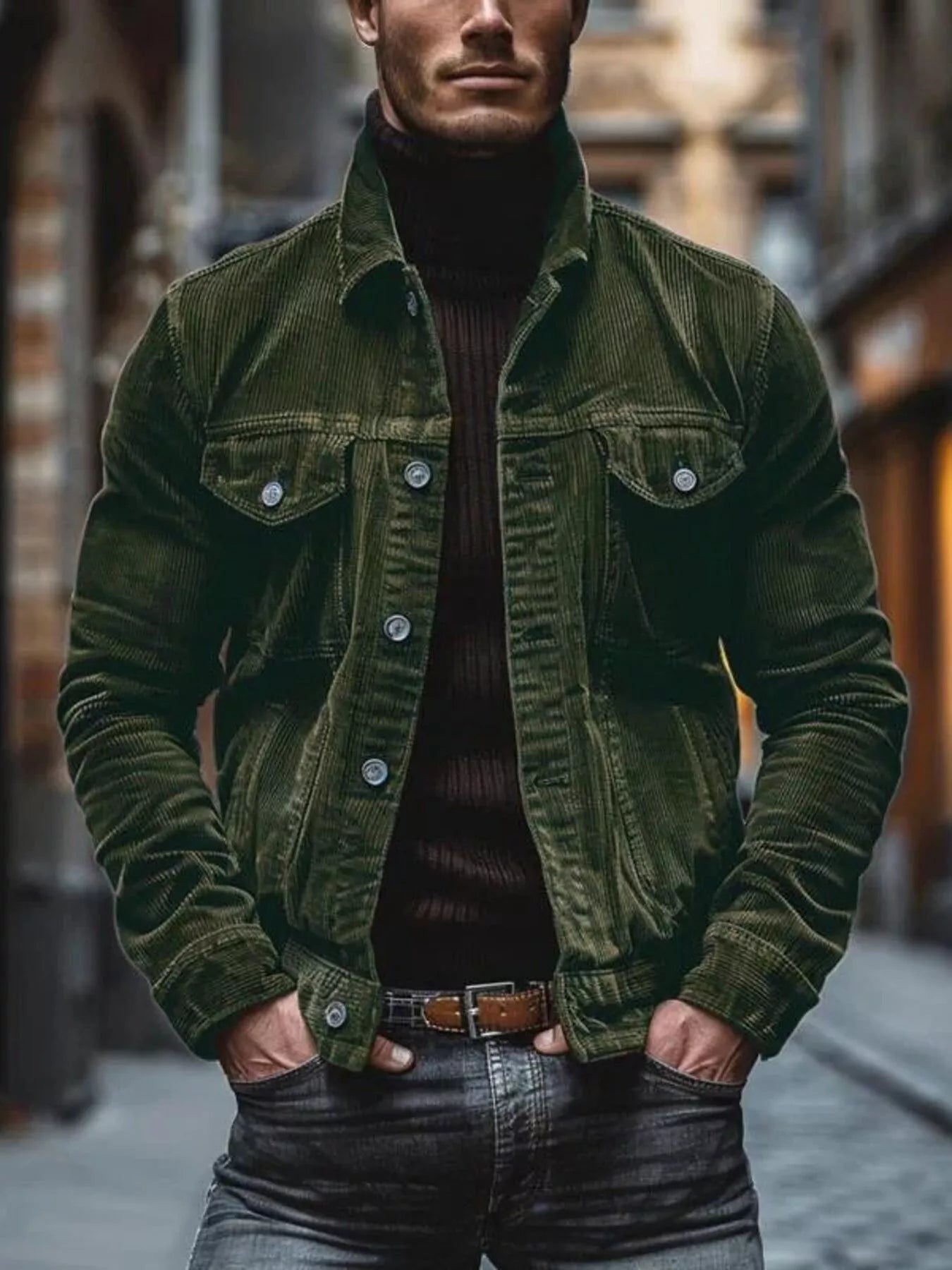 Men's Full Size Corduroy Button-Down Jacket Plus Size from Armoire Gemzis
